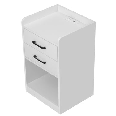 white bedside table