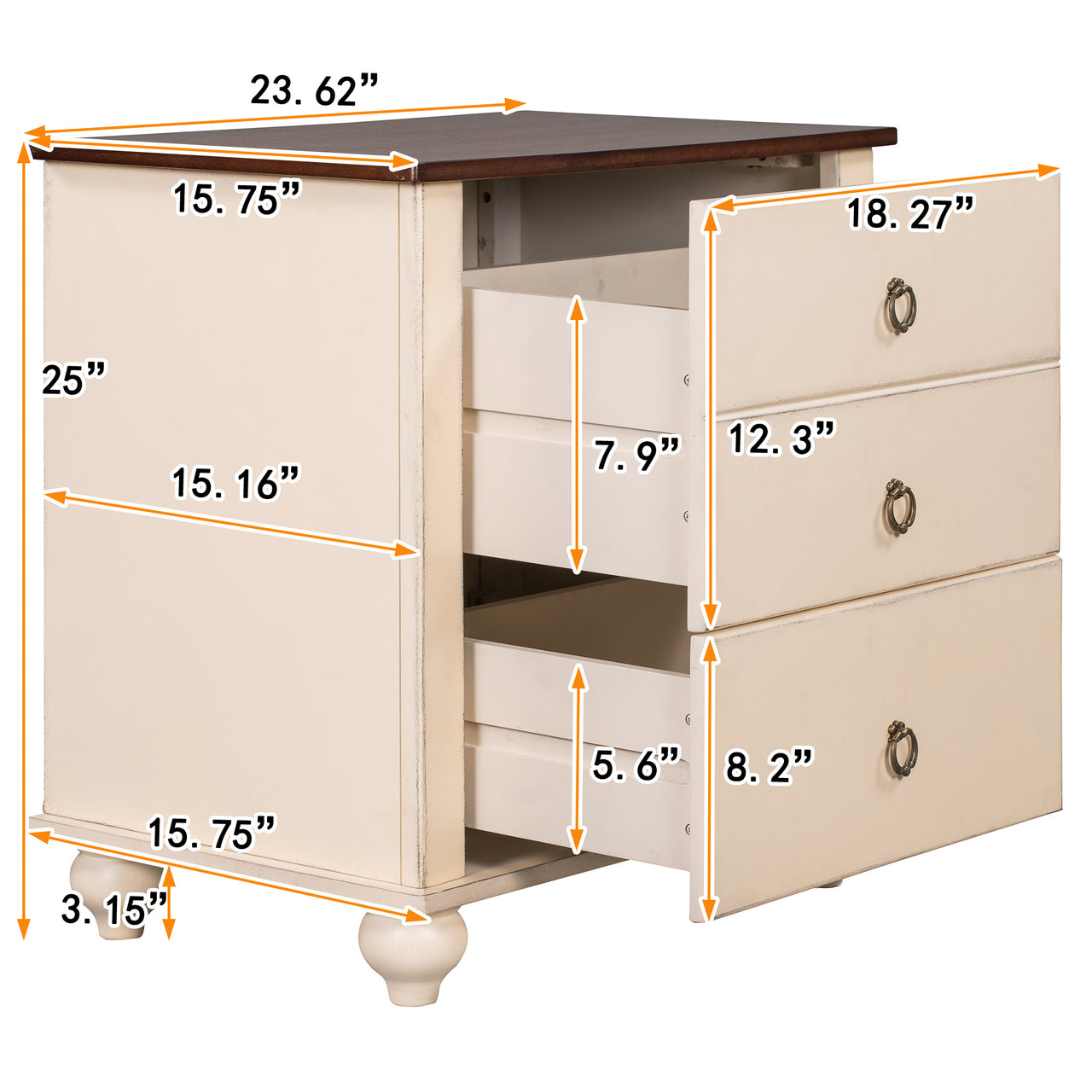 3 Drawer nightstand - Vintage nightstands