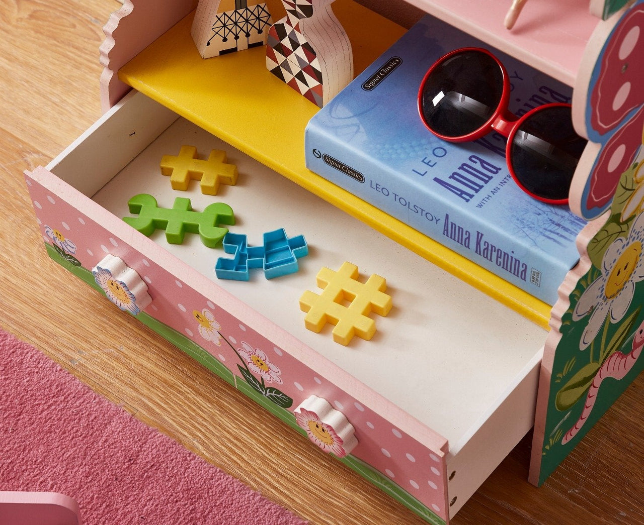 bookshelf with drawers