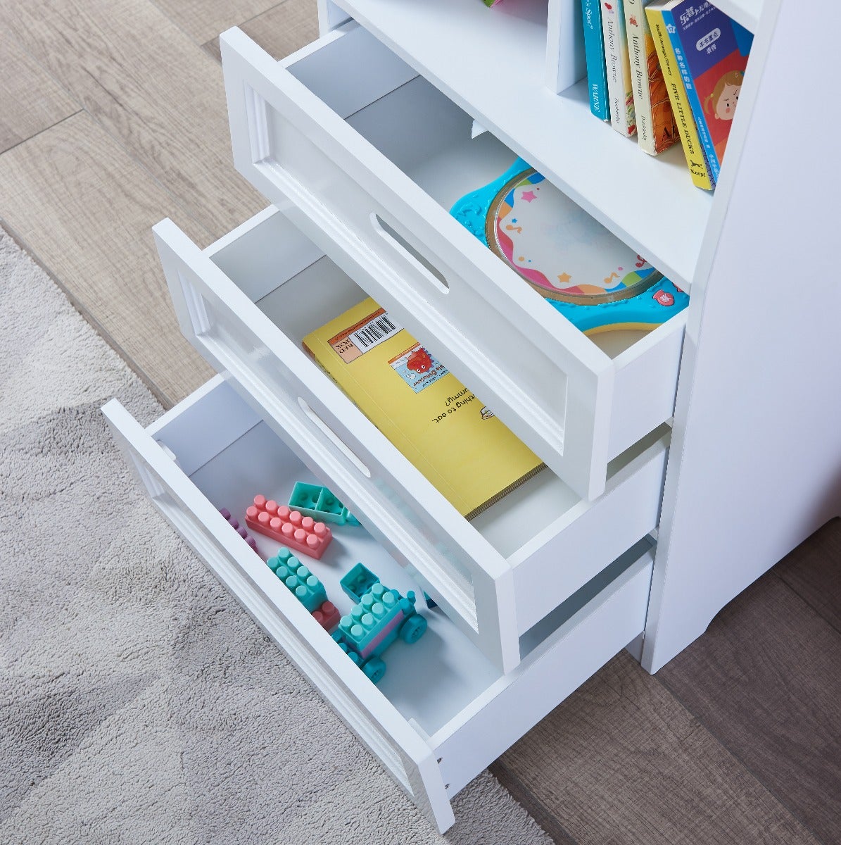 Kids Bookcase with Storage White