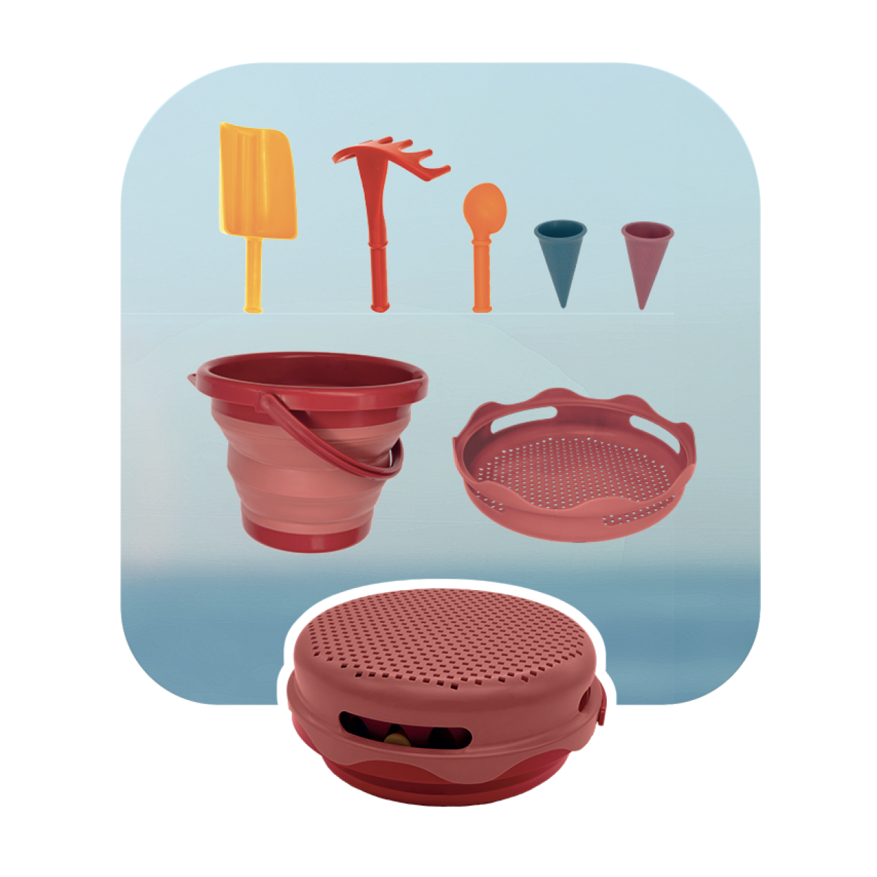 7 in1 Sand Toy Set - Foldable - Red